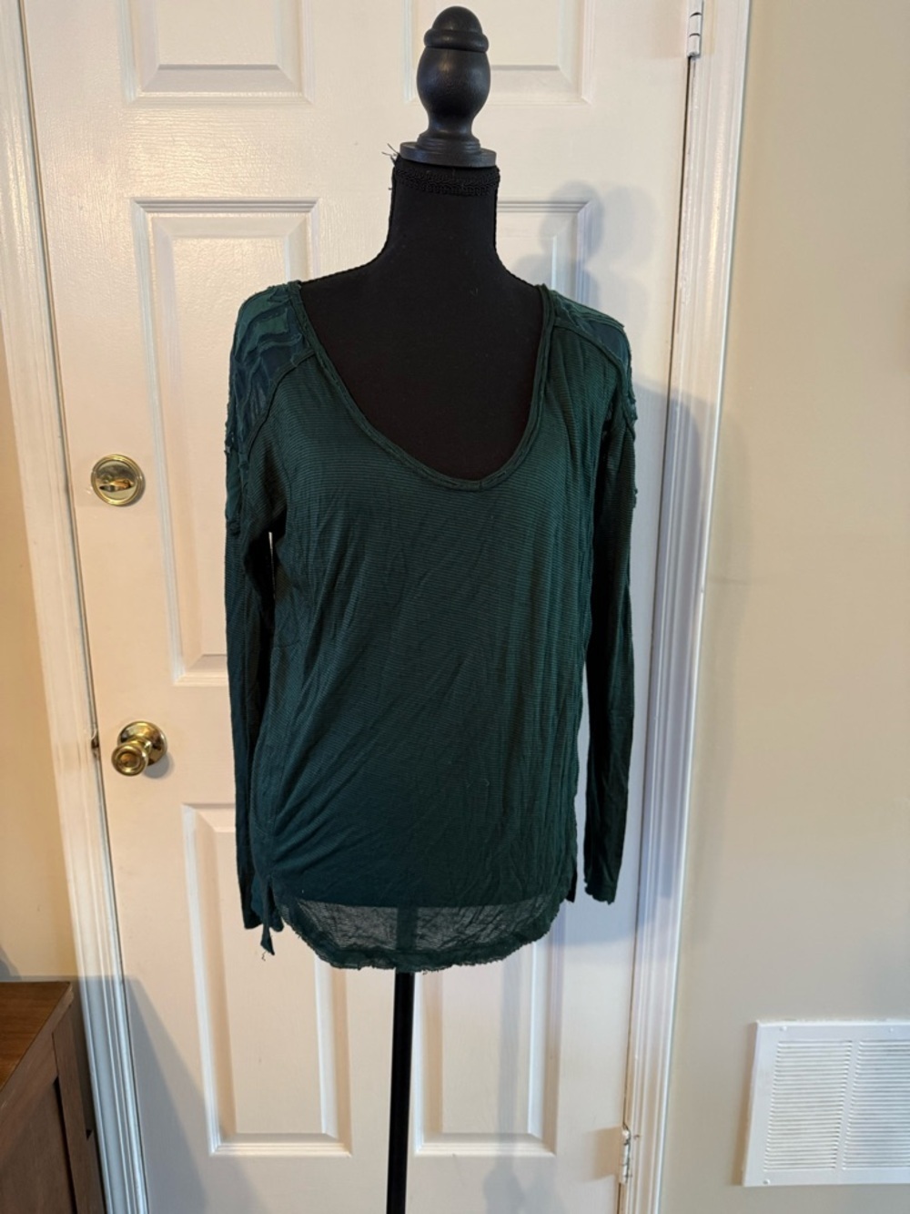 Free People Forest Green Long-Sleeve Scoop Neck Top